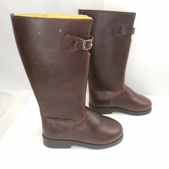 Motorcycle Riding Boots Brown Leather Thick Sherpa Lined...